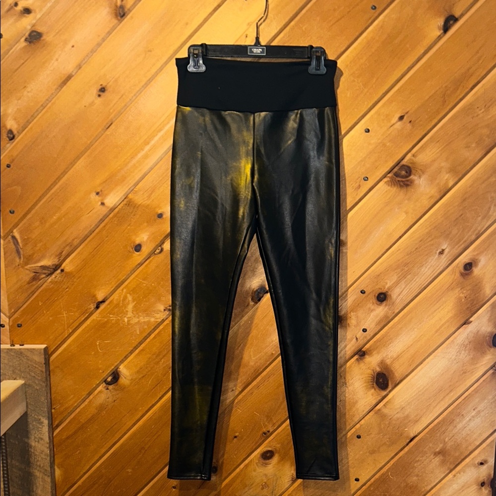 Assets by Spanx shapewear slimming gold foil leather leggings